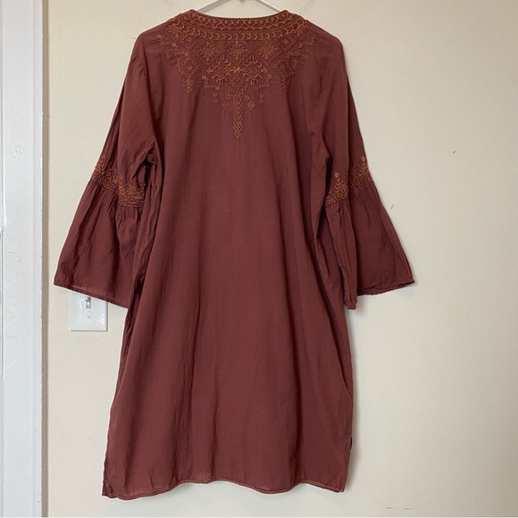 JOHNNY WAS Workshop Megan Embroidered Flare Sleeve Tunic Top Cocoa Brown Sz XL - Picture 10 of 12